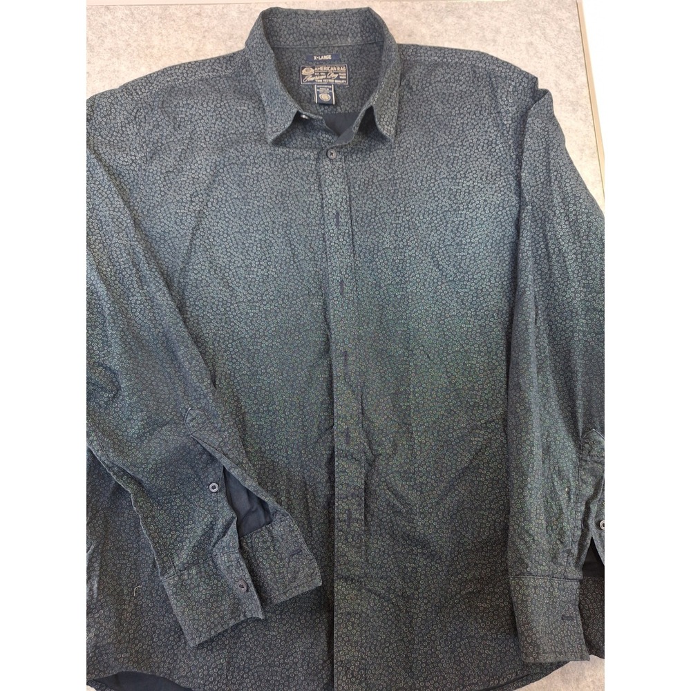 American Rag Mens XL Blue Geometric Floral Micro Print Cotton Button Down Shirt